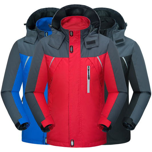 Men’s Fit Polyester Zipper Coat | Plus Velvet Thick Warm Jacket in Red, Black, Blue | Sizes M-5XL